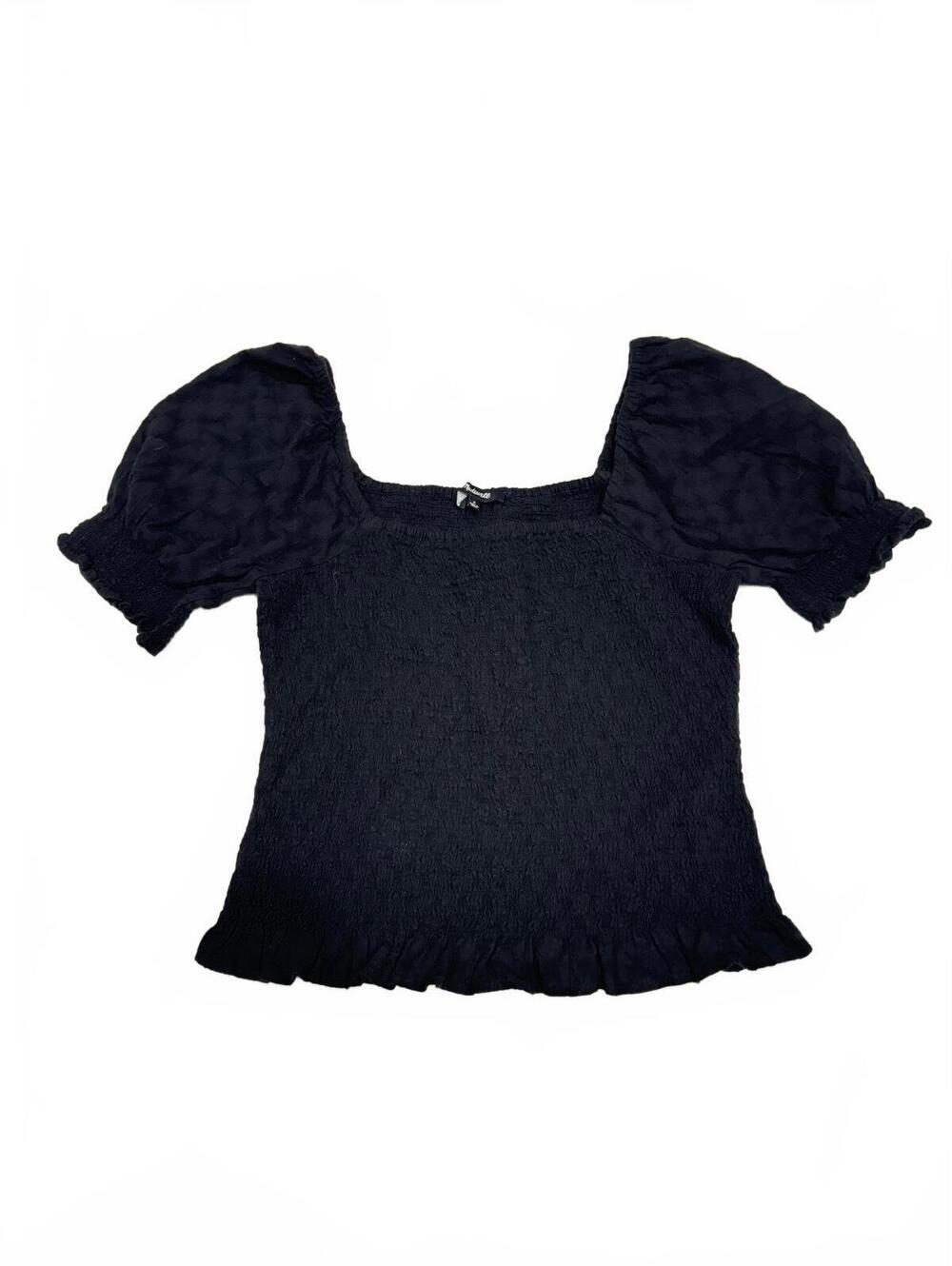Madewell Lucie Puff-Sleeve Smocked Bodice Top Black Small - Picture 2 of 9